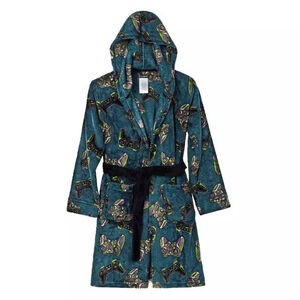 Boys Cuddl Duds M (8/10)Blue Green Video Game Controller Hooded Robe